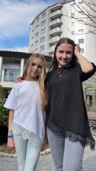 Дитяча футболка оверсайз з мереживом - 116, білий 7761 фото