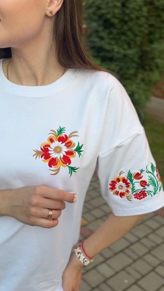 Жіноча блуза оверсайз "Петриківський розпис" - 5XL, білий 5465 фото