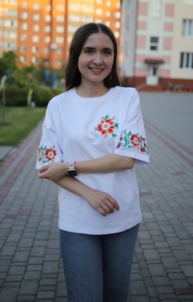Жіноча блуза оверсайз "Петриківський розпис" - 5XL, білий 5465 фото