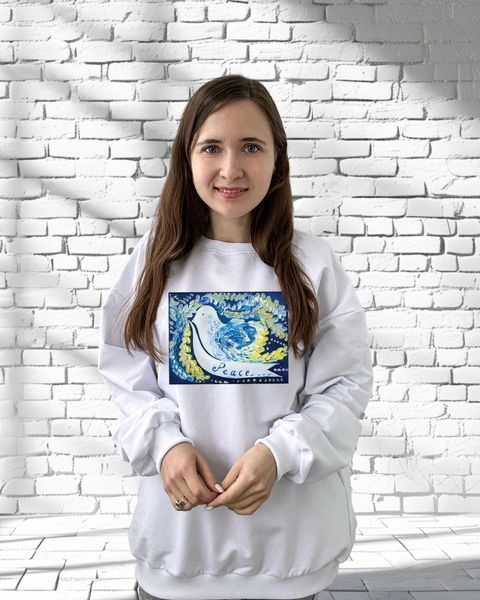 Cвітшот оверсайз з дизайнерською картиною "Peace" - XS, темно-синій 3262 фото