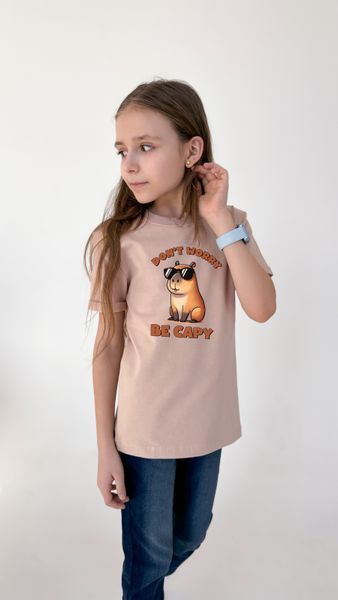 Дитяча футболка "Don't worry, be cappy" - 170, чорний 3034 фото